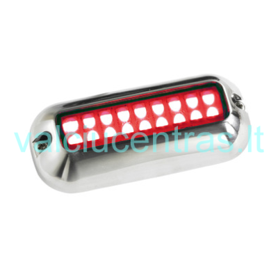 Polished stainless steel LED underwater light in various colors.